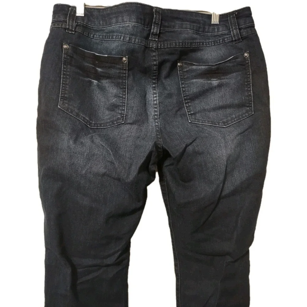 ELLE Jeans Women's 16R Stretch Tapered Leg Blue Denim Pants‎  Whiskering Pockets